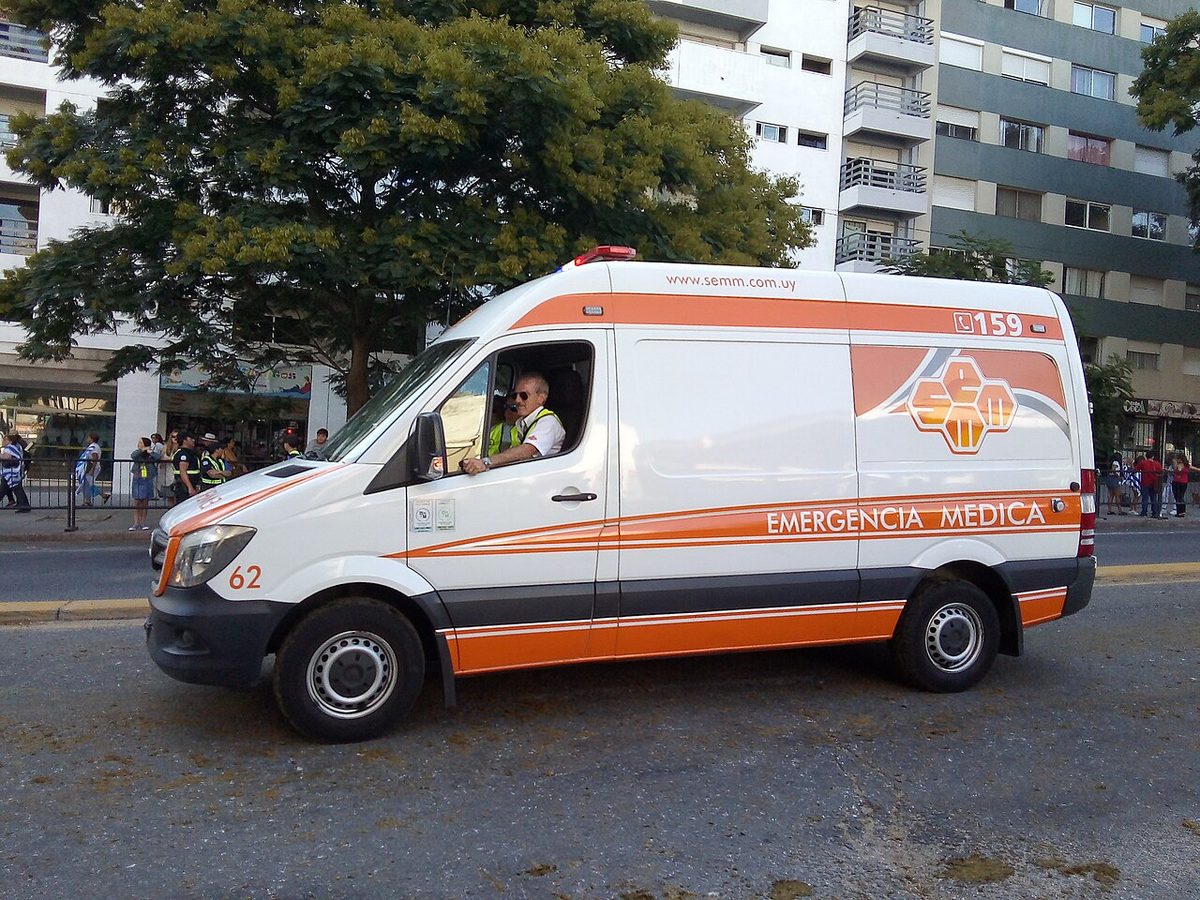 An SEMM mobile-emergency ambulance in Montevideo — care is solid, but uruguay travel insurance still saves you from big bills