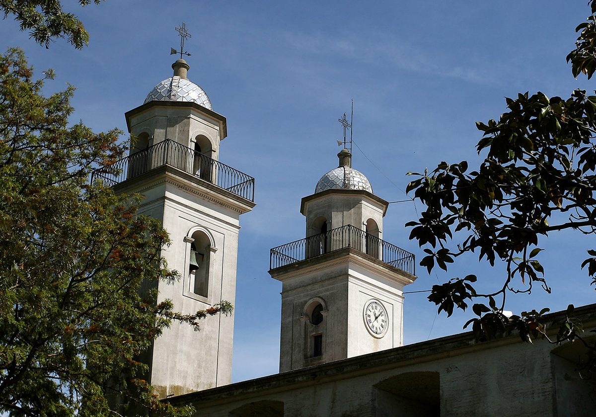 Twin bell towers of the Basilica del Santisimo Sacramento, the oldest church in Uruguay
