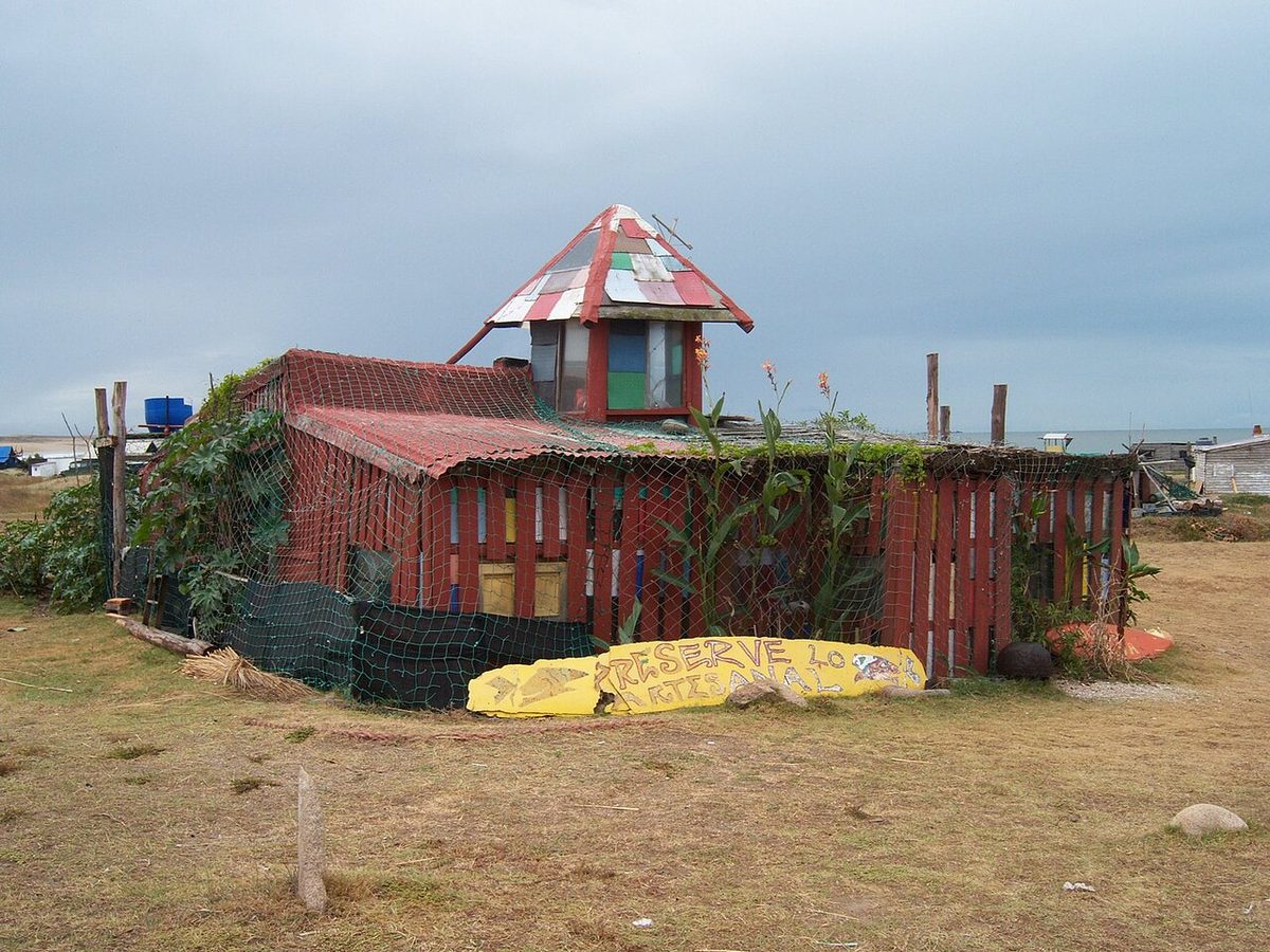 The rustic timber houses of Cabo Polonio, a roadless coastal village reached only by 4x4 truck across the dunes