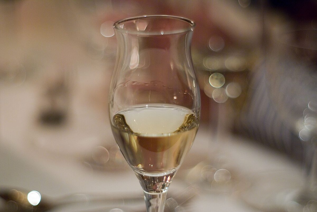 A glass of grappa, the clear spirit that also goes into grappamiel
