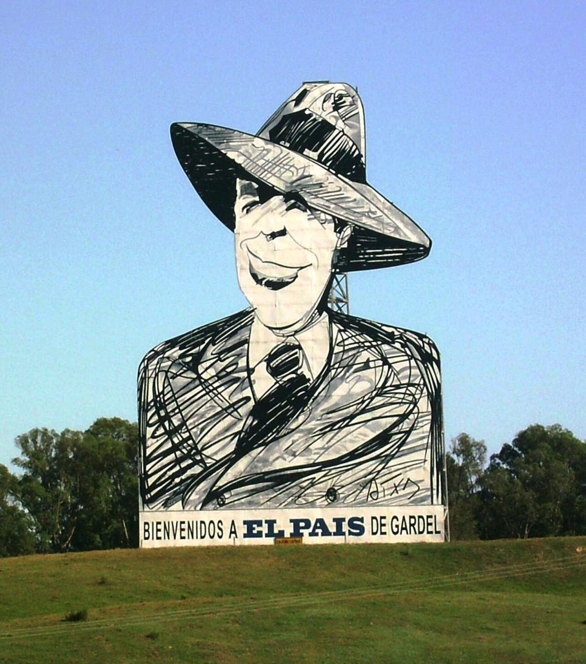 A giant Carlos Gardel mural in Uruguay, which claims the tango legend as its own.
