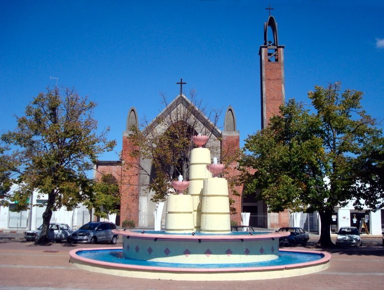 The central square and church in Carmelo, Uruguay
