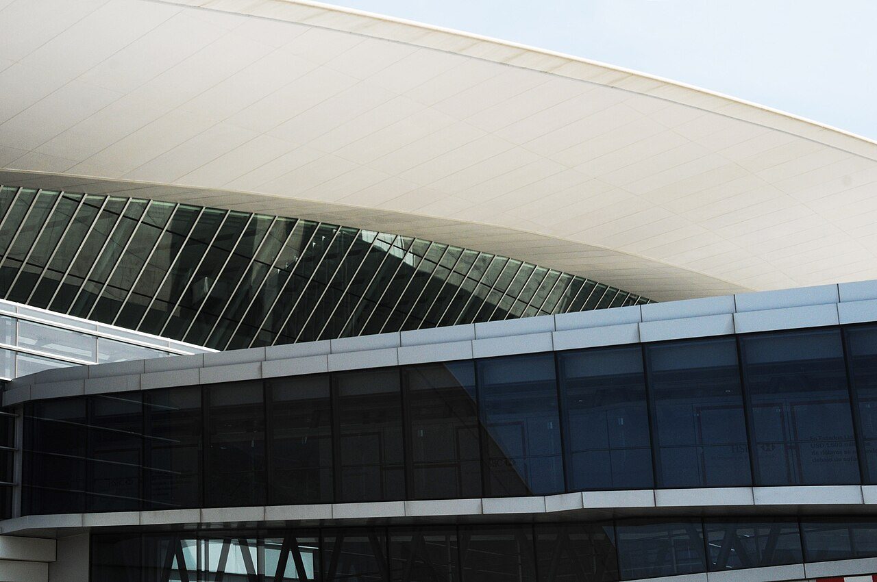 Curved roof of Carrasco International Airport terminal near Montevideo, Uruguay's main arrival airport