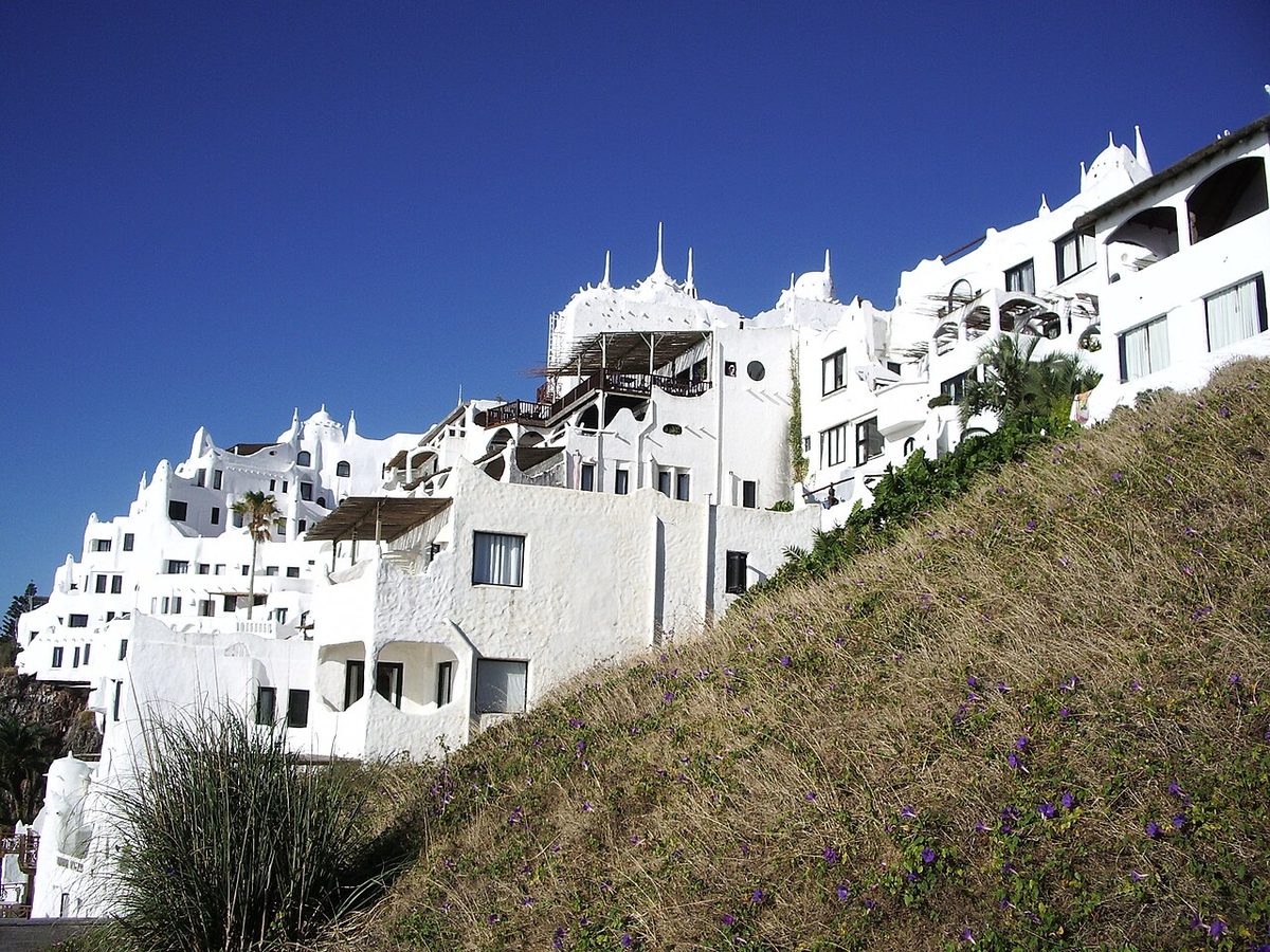 Casapueblo, the white sculpted villa by Carlos Paez Vilaro, cascading down the cliffside at Punta Ballena near Punta del Este