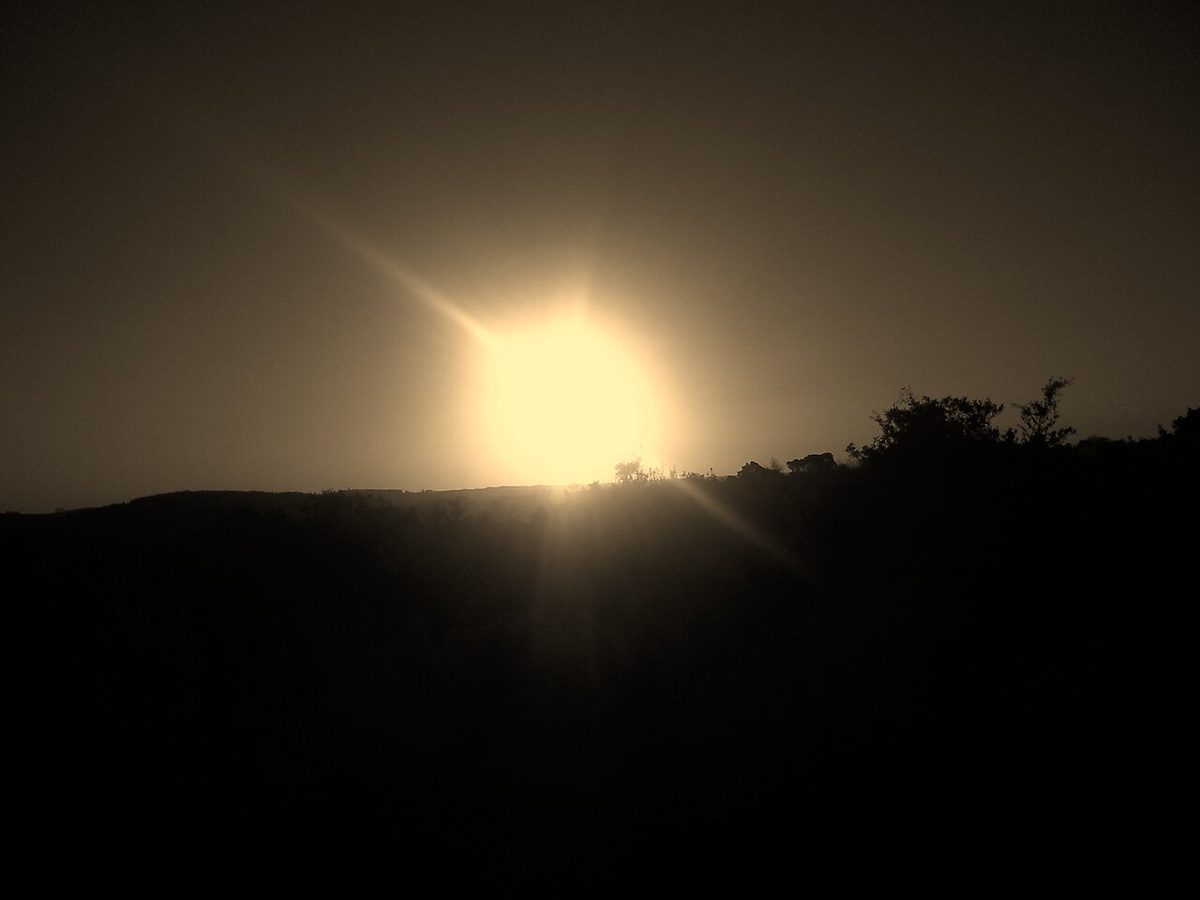 Sunset over the ombu woodland below Cerro Arequita near Minas