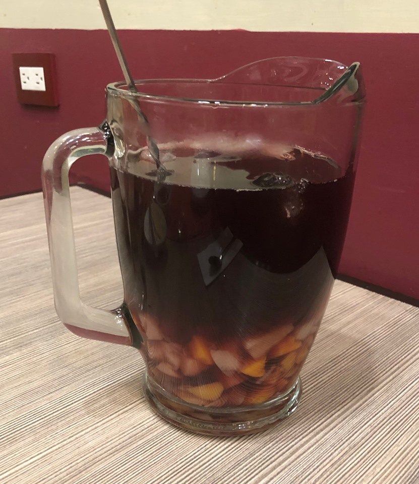A pitcher of clericó, the Uruguayan white-wine and fresh-fruit summer punch