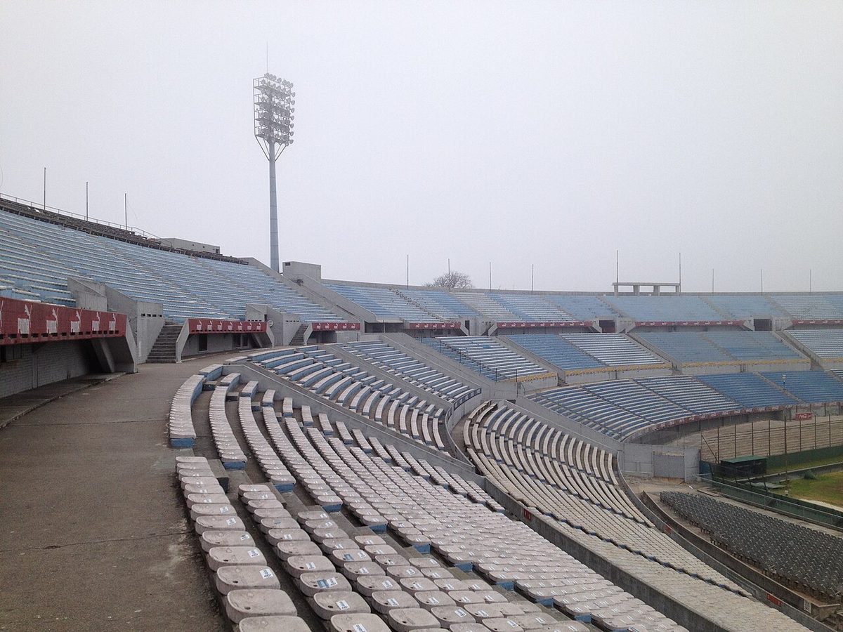 View of the grandstands and pitch from inside Montevideo's national football stadium