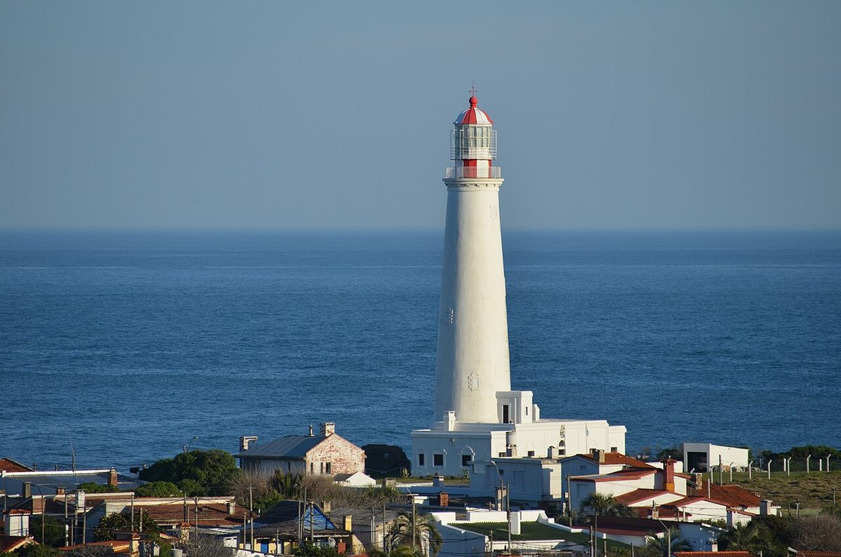 The whitewashed Cabo Santa Maria lighthouse on the headland at La Paloma Uruguay