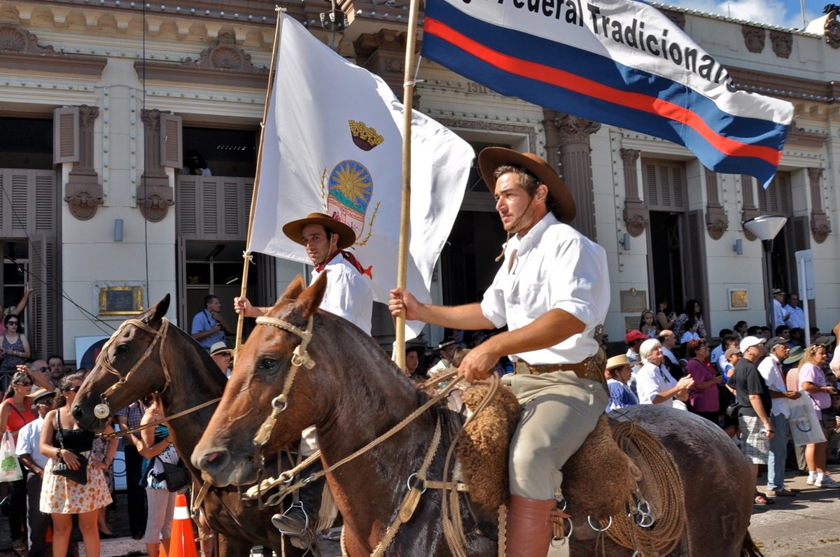Rider in the jineteada at the Fiesta de la Patria Gaucha in Tacuarembo, Uruguay
