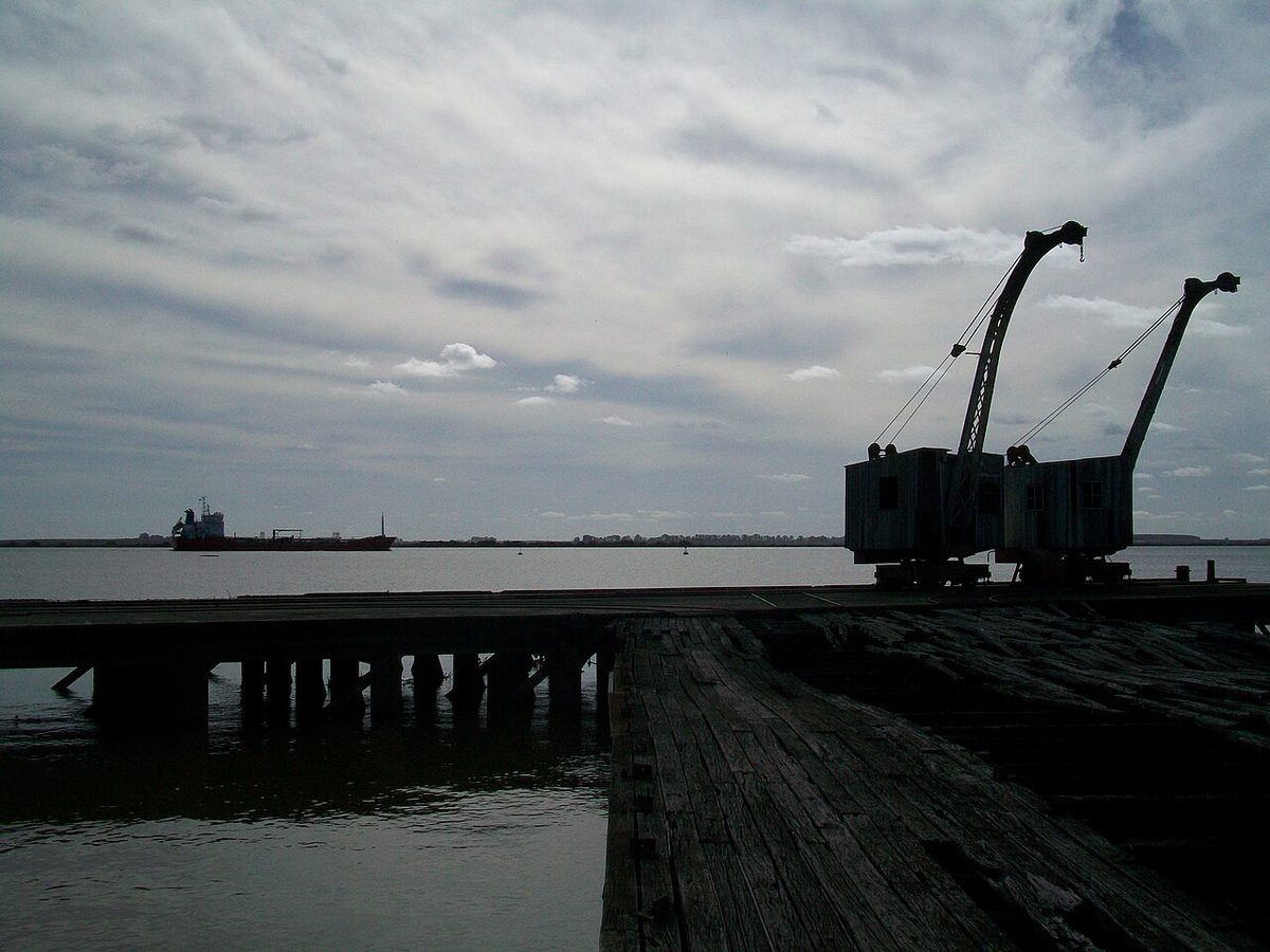 The Fray Bentos Industrial Landscape on a spit of land beside the Rio Uruguay, the UNESCO World Heritage former meat plant and its docks