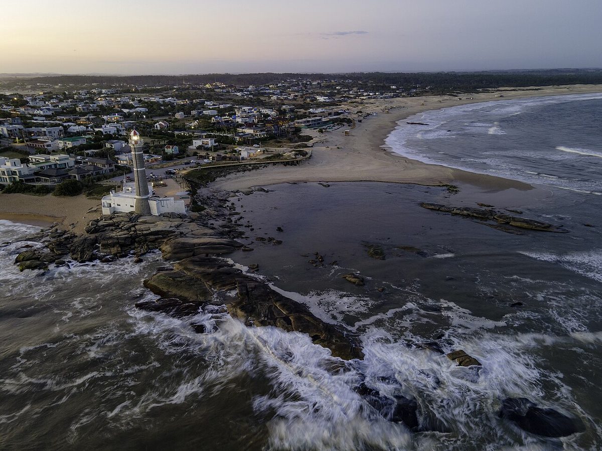 An aerial view of the Jose Ignacio peninsula, where the best Jose Ignacio hotels sit between Playa Mansa and Playa Brava