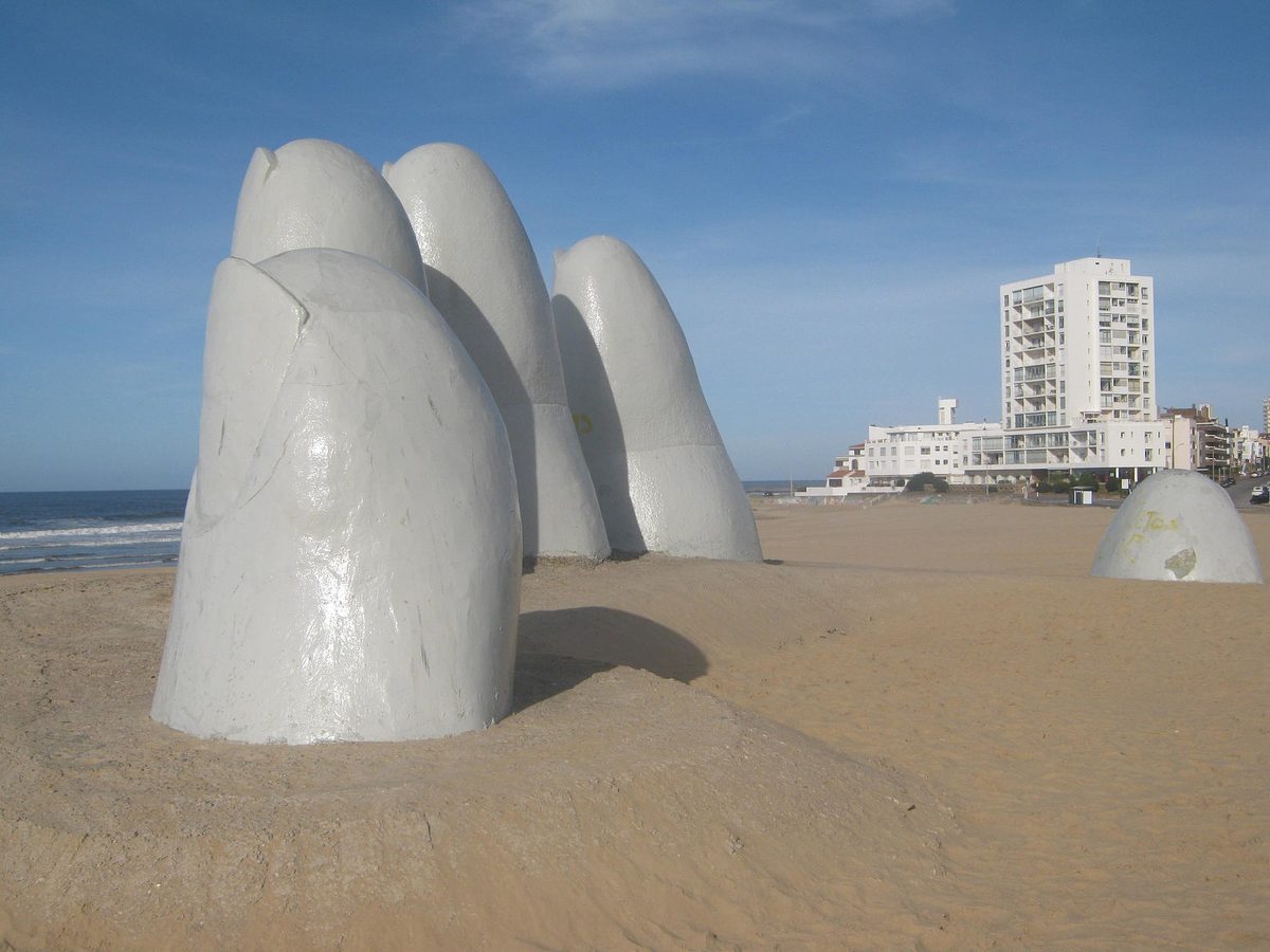 La Mano - the giant hand sculpture in the sand at Parada 1, Playa Brava, Punta del Este