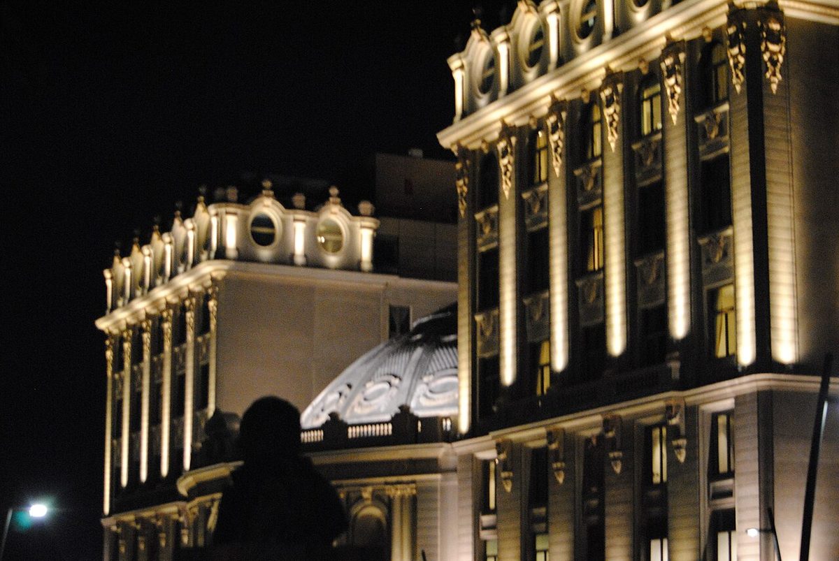 The Montevideo rambla promenade lit up on a warm summer night by the coast