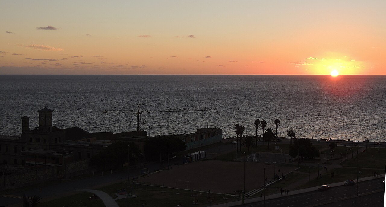 Montevideo Rambla waterfront promenade at sunset — the 22 km walkway is one of the best free things to do in Uruguay