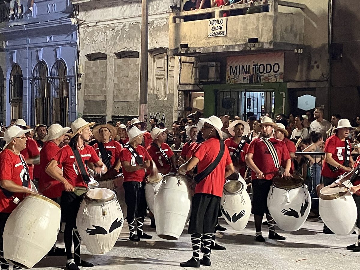 Candombe drum corps playing in the Desfile de Llamadas, Montevideo