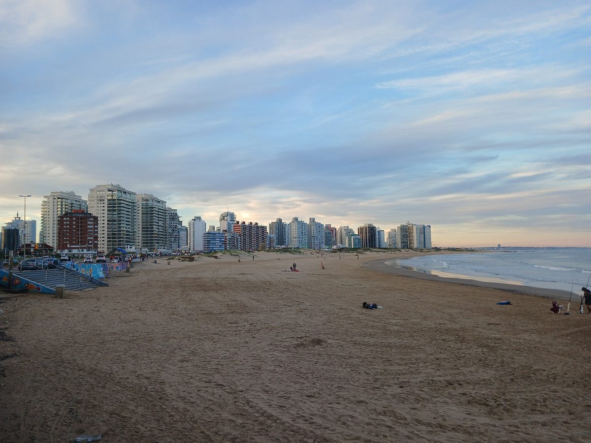 Playa Brava's long sweep of sand running toward Punta del Este's high-rise skyline