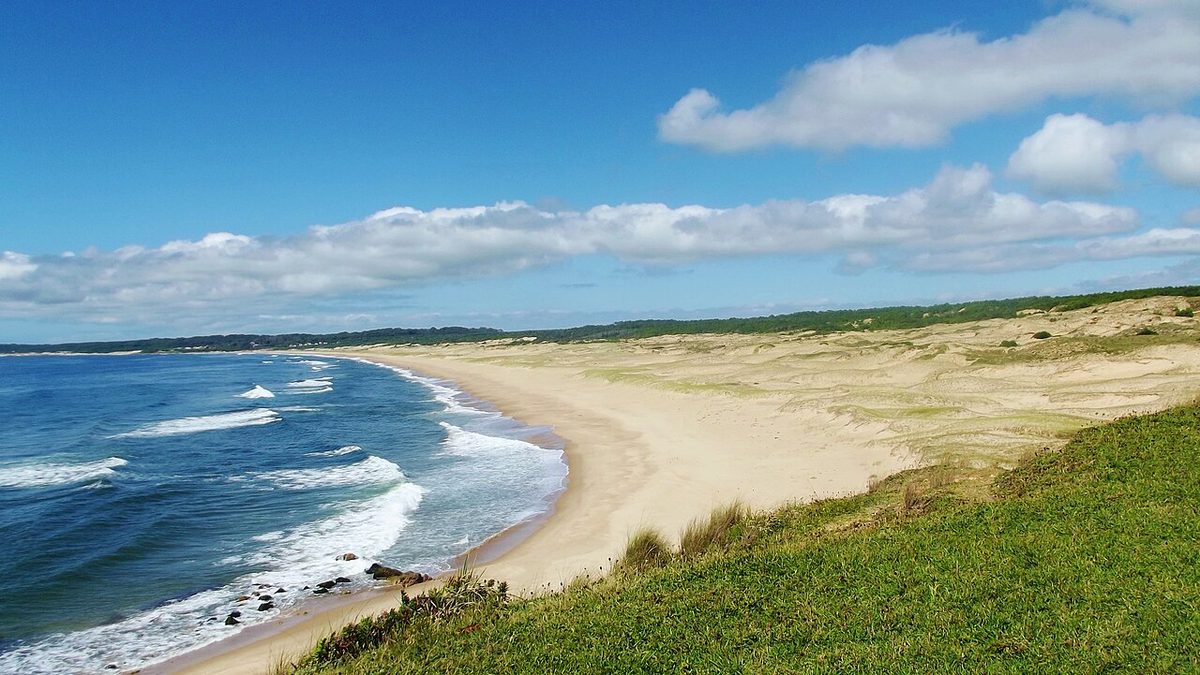 A wide Atlantic beach on the protected coast beside Santa Teresa National Park, near Cerro Verde in Rocha, Uruguay