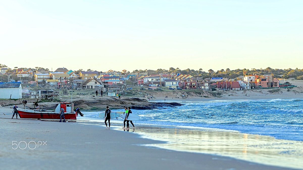 Sunset light over the rocky point on the Uruguay Atlantic coast in Rocha