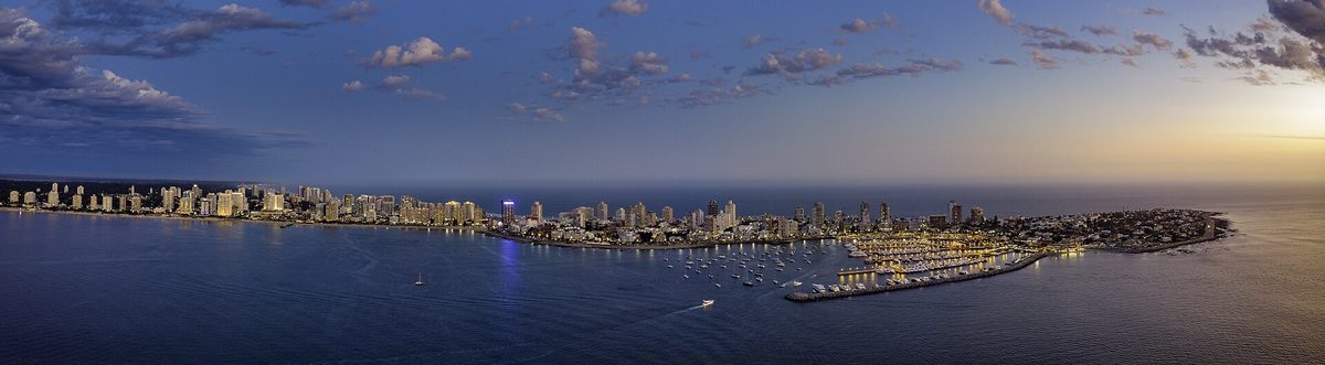 Aerial view of the Punta del Este peninsula where the Rio de la Plata meets the Atlantic