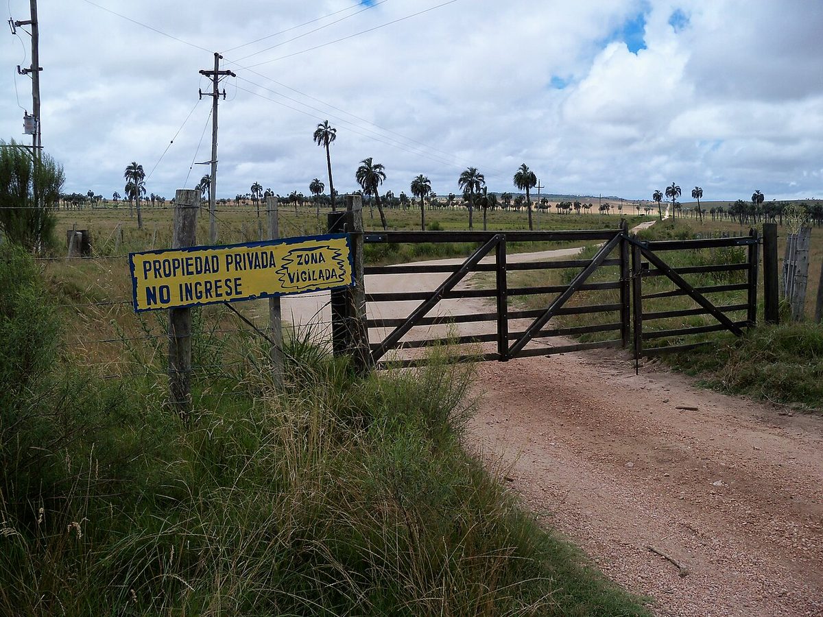 Unpaved ripio gravel road through the countryside of Rocha, Uruguay