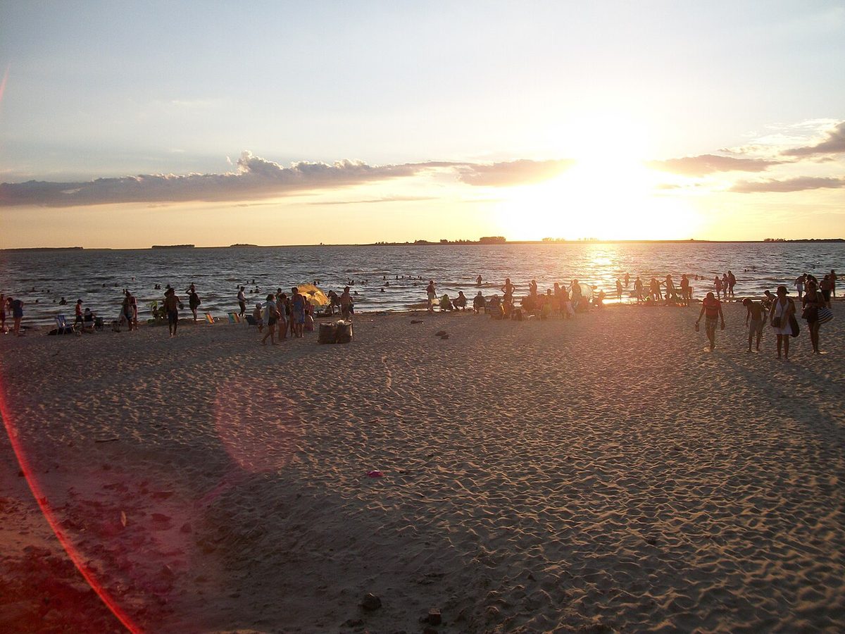 Sunset over the wide Rincon del Bonete reservoir on the Rio Negro, Uruguay's largest artificial lake